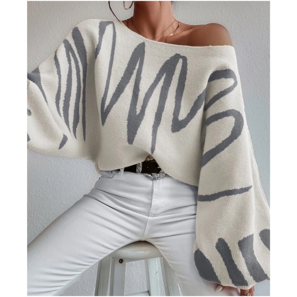 Sweaters - Cozy Print Balloon Sleeve Sweater Top